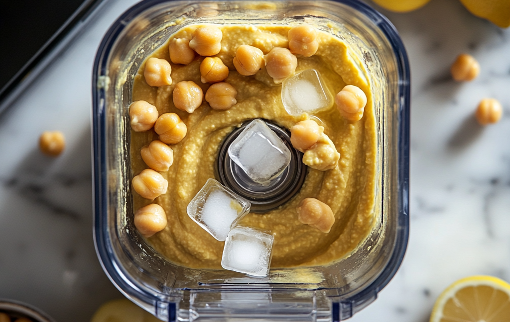 How to make hummus creamy with ice cubes in blender