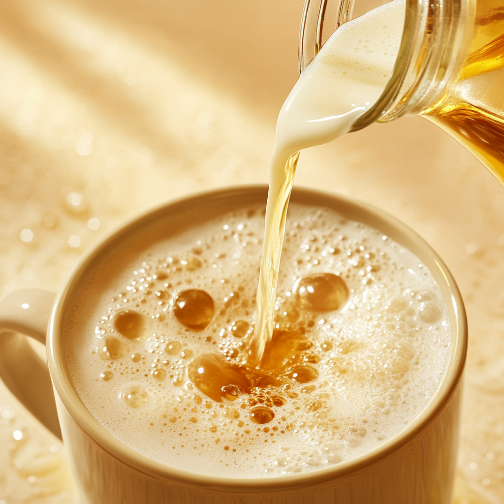 Pouring milk and oil into a mug with dry ingredients to make moist microwave chocolate cake in 1 minute