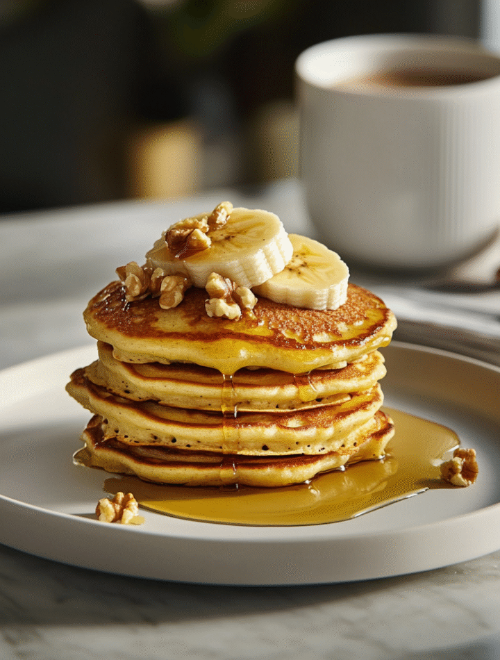 Close-up of whisking eggs into mashed banana for 2-ingredient pancake batter"* "Golden stack of flourless banana pancakes with honey drizzle